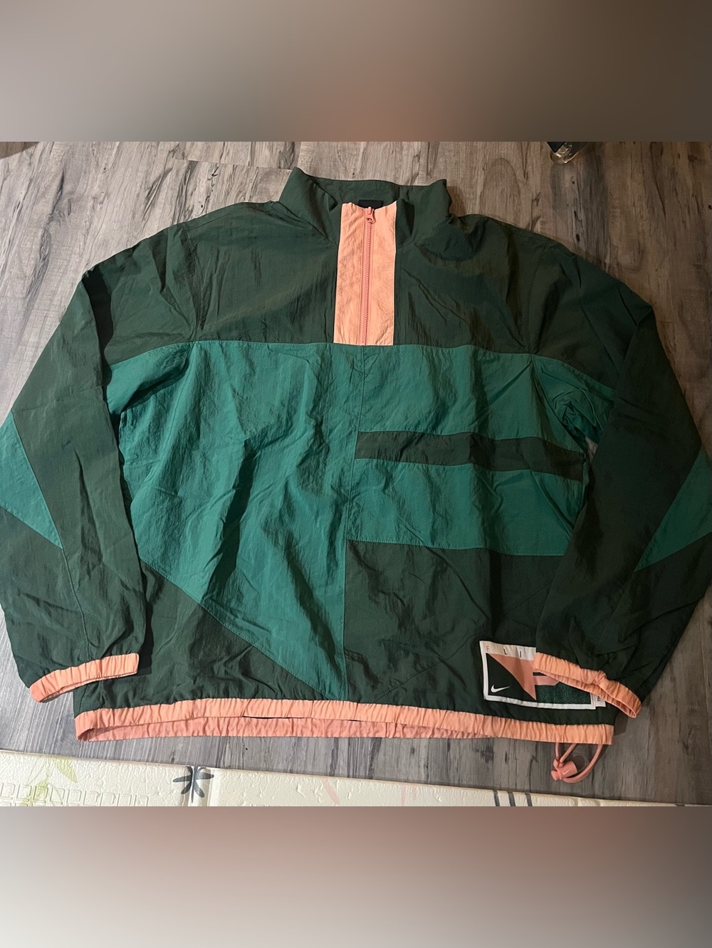 Nike Men's Dark Green & Teal Windbreaker with Pink Trim